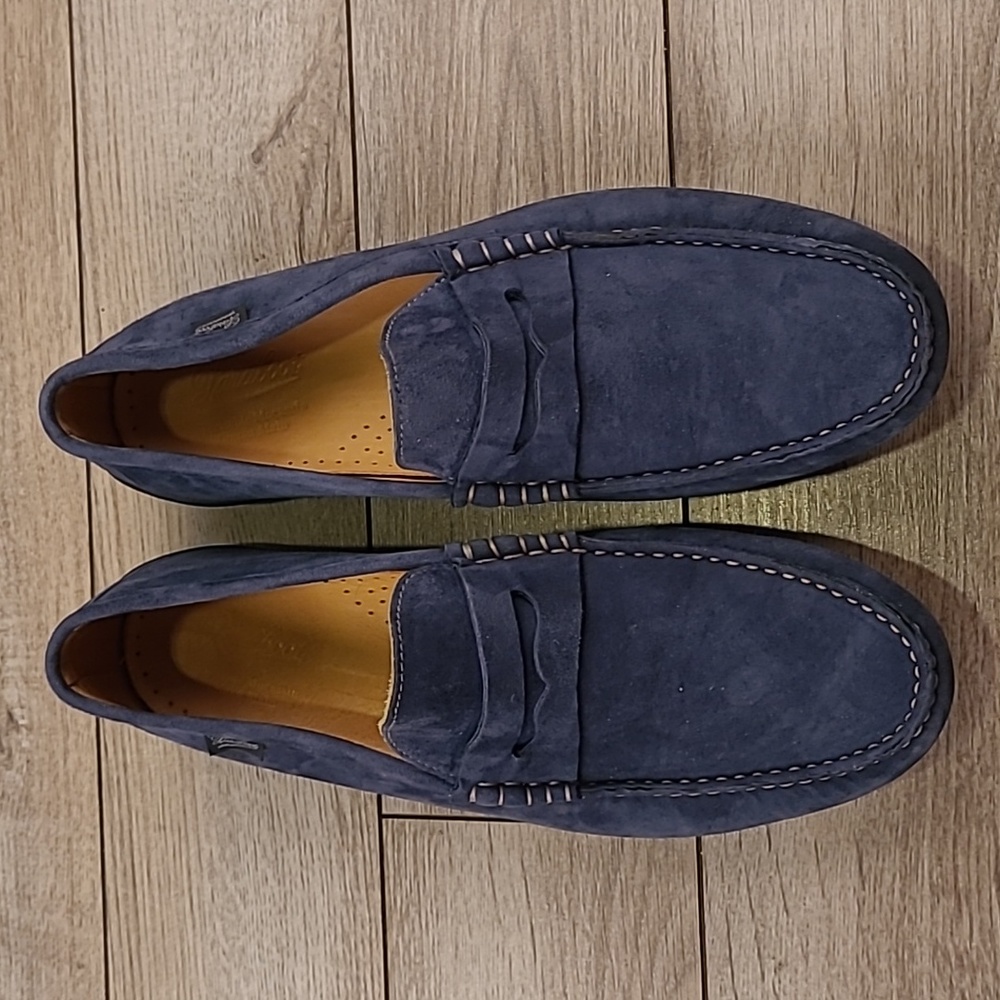 PARABOOT Mocassin Cousu‎ Main Spain Blue Suede Leather Sz 8 Mens Slip On Loafers